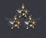 CZ Micro Pave Flower On Star Charm/Pendant, Star Shape Charm, Gold Star Pendant, Gold plated charm, mm, Sku#JL08