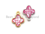 100% Natural Pink Color Shell Clover Flower Pendant Gold/Silver,  Fuchsia Abalone Shell, Natural Pink Shell Charm, 10x13mm,SKU#Z333