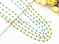 1 Foot/Yard-Green Beaded Chain-4mm/6mm/8mm Jade Gemstone Beads Chain-Gold Silver Gunmetal Plated Bezel Rosary Chain, Bezel Connector, sku#A1