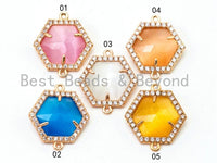 Hexagon Bezel Connector with Faceted Cat's Eye Stone, sku#A81