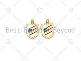 US Flag On Shield Shape Enamel Pendant, 18K Gold Filled Flag Charm, Necklace Bracelet Charm Pendant,18x25mm, Sku#LK439