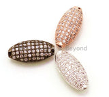 CZ Micro Pave Long Oval Spacer Beads with Clear Crystal for Bracelet/Necklace, Cubic Zirconia Beads, 15x8mm, sku#G25