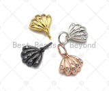 Cute CZ Micro Pave Clam Shell Shaped Pendant/Charm, Gold/Rose Gold/Black/Silver sea shell charm, Beach jewelry, 9mm, sku#Y293