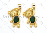 Big Green CZ Micro Pave Cute Bear Shape Pendant, 18K Gold Filled Bear Charm,Big CZ Pave Pendant,Necklace Bracelet Pendant,16x24mm, Sku#LK371