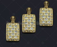 CZ Micro Pave Rectangle Mosaic lattice Charm/Pendant, Gold Dog Tag Charm, Pave Pendant, Gold plated charm, 15x24mm, Sku#LK126