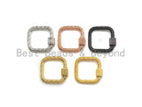 NEW Engraved Square Shape Clasp, CZ Pave Clasp, Gold/Silver/Rose Gold/Gunmetal Carabiner Clasp, 22mm, sku#H207