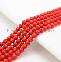 Smooth Round Dyed Orange Red Coral beads, 2mm/3mm/4mm Red Gemstone beads, Red Coral beads, 15.5inch strand, SKU#U280