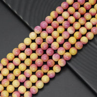 Pink Yellow Jade Round Smooth Beads, Sku#U1850