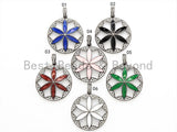 NEW DESIGN CZ Micro Pave Enamel Flower Pendant, Oil Drop Flower Pendant, Flower Enamel Pendant, Women Jewelry, 33x36mm,sku#F564