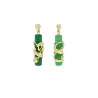 CZ Gold Dragon on Green Jade Pendant, Sku#LX358