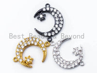 CZ White Micro Pave Moon with Star Connector/Charm, Moon Star Connector Charm, 17x23mm,  sku#M50