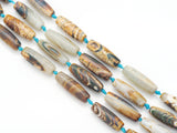 Natural Blue Brown Tibetan Agate Barrel Smooth Agate, 14x40mm Focal Beads, Sku#U1439