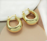 Gold Thick Hoop Earrings, Oval Earrings, Sku#J363