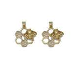 Gold CZ Bee on Honeycomb Charm, Sku#LK714