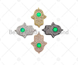 CZ Micro Pave Opal Hamsa Hand  Connector, Green Opal Link,Cubic Zirconia Bracelet Necklace Connector,17x23mm, Sku#E527