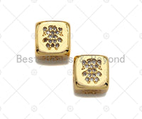 CZ Micro Pave Girl Cube Large Hole Spacer Beads, Cubic Zirconia Cube Girl Spacer Beads, Gold Name Initial Letter Beads, 8.5mm,sku#Z1135