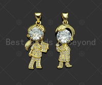 Gold Filled CZ Micro Pave Boy and Girl Shape Pendant,18K Gold Filled Big CZ Charm, Necklace Bracelet Charm Pendant,27x11mm,Sku#LK349