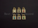 CZ Micro Pave Rectangle Colorful Enamel Lock Shape Pendant/Charm,Cubic Zirconia Paved Charm, 8x11mm, sku#F1141