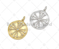 Big CZ Micro Pave Flower On Round Shape Pendant/Charm,Cubic Zirconia Medallion Charm, Necklace Bracelet Charm Pendant,29x33mm, Sku#Y409