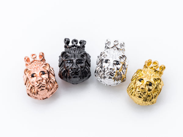 CZ King Crown Lion Head Spacer Beads, Micro Pave Cubic Zirconia Charm Beads,14x10mm, Large Hole Beads, Men's Jewelry Findings, sku#G235