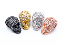 15x11mm 3D CZ Micro Pave Skull Beads, Gold/Black/Silver/Rose Gold Spacer Beads, Men Bracelet Spacer Beads, Sku#G243