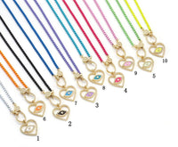 Colorful Enamel CZ Evil Eye Heart Chain Necklace, Sku#EF207