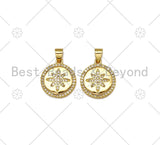 CZ Micro Pave Star On Round Coin Shape Pendant, 18K Gold Filled Charm,Necklace Bracelet Charm Pendant,15x17mm,Sku#LK427