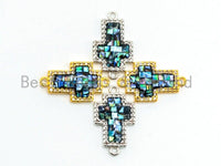 CZ Micro Pave Cross Connector with Abalone Shell, pave finding/Cubic Zirconia CZ space connector, 12x20mm, 1pc, SKU#Z26