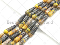 Quality Natural Bumblebee Jasper Smooth Teardrop Shape Beads, 8x20mm/10x30mm Yellow Orange Black Matrix  Beads,15.5'' Full Strand, Sku#U1148