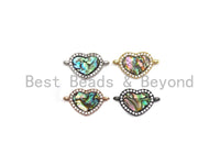 CZ Micro Pave Abalone Heart Connector Beads, Cubic Zirconia Space Connector, Abalone Stone Charm, 10x17mm,SKU#Z934