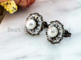 CZ with Pearl Stud Earring, Sku#O61