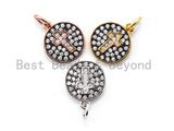 CZ Micro Pave Cross Symbol on Disc Round Charm/Pendant, Black CZ in Gold Rose, Gold, Silver Finish,  11x13mm,sku#Y10