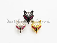 CZ Micro Pave Fuchsia Eye Fox Head Beads, Animal Beads, Cubic Zirconia Spacer Beads,11x13x7mm, sku#C88