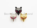 CZ Micro Pave Fuchsia Eye Fox Head Beads, Animal Beads, Cubic Zirconia Spacer Beads,11x13x7mm, sku#C88