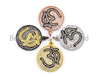 CZ Micro Pave Ohm Symbol Yoga Round Pendant, Cubic Zirconia Pendant, Silver/Gold/Rose Gold/Black Tone, 28x21mm, Sku#F151