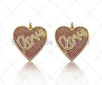 Fuchsia CZ Micro Pave Love On Heart Shape Pendant,Cubic Zirconia Gold Charm, Necklace Bracelet Charm Pendant,25x26mm, Sku#F1373