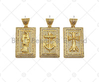 CZ Micro Pave Virgin Mary Cross Anchor On Rectangle Charm/Pendant,Rectangle Pave Pendant, 24x47mm,Sku#LD20