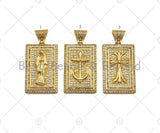 CZ Micro Pave Virgin Mary Cross Anchor On Rectangle Charm/Pendant,Rectangle Pave Pendant, 24x47mm,Sku#LD20