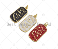 Enamel Colorful Blessing Word On Rectangle Shape Pendant, Enamel Medallion Pendant,Love Happy Lucky Peace,14x28mm,Sku#LK210