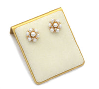 Gold Cluster Pearl Flower Stud Earrings, Sku#ZX107