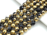 NEW!!! Natural Half Gold Plated Black Onyx Beads, 8mm/10mm/12mm Round Faceted Gold Black Onyx Beads, 15.5 Full Strand, sku# UA87