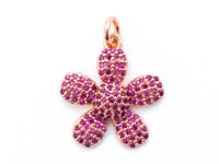 16mm CZ Fuchsia Micro Pave Daisy Flower Pendant,Cubic Zirconia Paved Flower Charm Gold,Silver, Rose Gold, Gunmetal plated, sku#L85