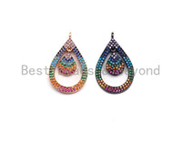 Rainbow Colorful CZ Micro Pave Double Teardrop Shaped Pendan