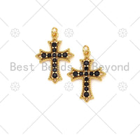 Black CZ Micro Pave Cross Shape Pendant, 18K Gold Filled Cross Charm, Necklace Bracelet Charm Pendant,19x25mm, Sku#Z1408