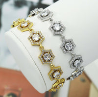 CZ Gold Silver Bezel Setting Hexagon Bracelet, Sku#B215