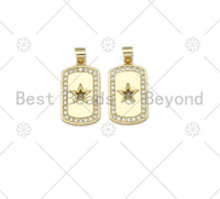 CZ Micro Pave Hollow Out Five Point Star On Rectangle Pendant,18K Gold Filled Medallion Charm, Necklace Bracelet Pendant, 23x13mm,Sku#LK418