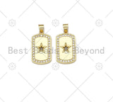 CZ Micro Pave Hollow Out Five Point Star On Rectangle Pendant,18K Gold Filled Medallion Charm, Necklace Bracelet Pendant, 23x13mm,Sku#LK418