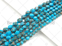 Golden Turquoise Blue Imperial Jasper Round Diamond Cut Beads, 6mm/8mm/10mm Imperial Jasper, 15.5'' Full Strand, Sku#U1137