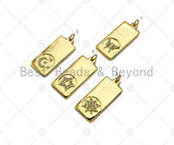 CZ Micro Pave Butterfly Moon Five Point Star North Star On Rectangle Pendant,CZ Medallion Charm, Necklace Bracelet Charm,12x28mm, Sku#LK278