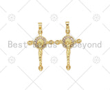 CZ Micro Pave Jesus On Cross Shape Pendant,18K Gold Filled Cross Charm, Necklace Bracelet Jesus Charm Pendant, 41x25mm,Sku#LK411